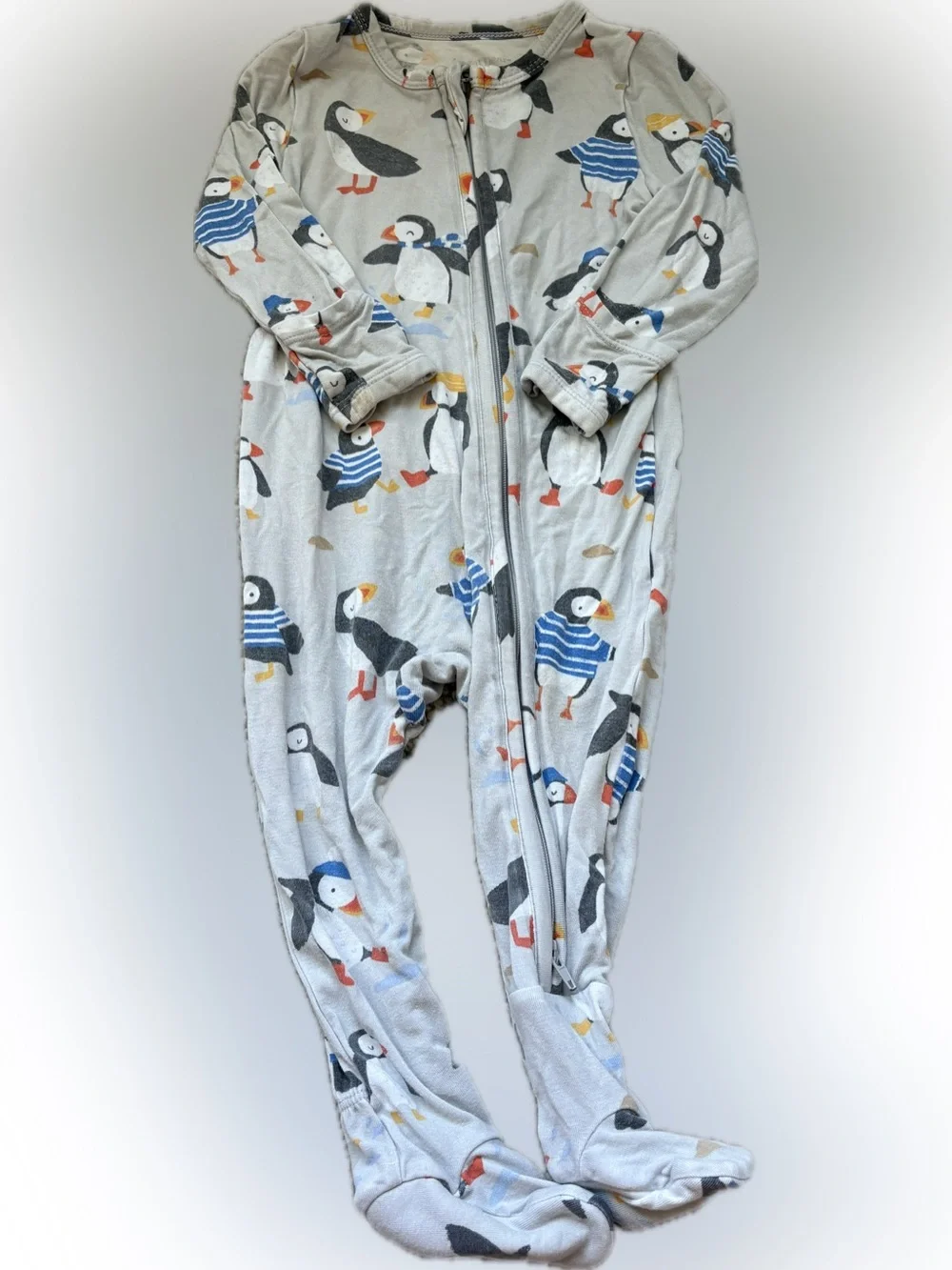 Angel Dear Grey Puffin Print One-Piece Sleeper